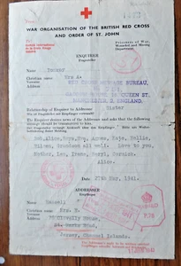 Jersey UK Red Cross message 1941 to Jersey reply with Paris Entry/Exit cachet - Picture 1 of 3