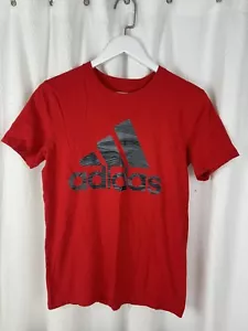 Adidas Shirt Boys Youth Large 14/16 Red Gray Logo Graphic Tee T-Shirt Cotton - Picture 1 of 3