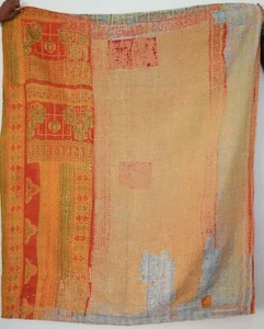 Wonderful Work Indian Cotton kantha Quilt, Vintage Kantha Quilt Bedspread India - Picture 1 of 3