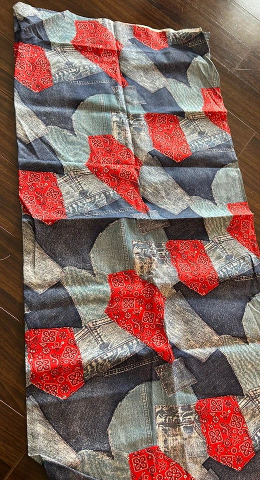 1960s Vtg Patchwork Jeans Denim Patchwork Linen Fabric  45x46” AMAZING Quality - Image 1 of 4