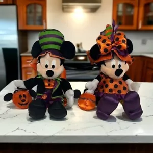 Disney Parks Limited Halloween Mickey & Minnie Mouse Plush w/ Trick or Treat Bag - Picture 1 of 9