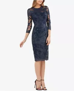 JS COLLECTIONS EMBROIDERED LACE NAVY SHEATH DRESS sz 8 - Picture 1 of 2