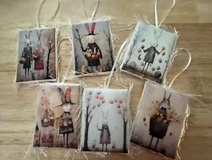 Whimsical Easter Art Fabric Ornaments Set of Six Handmade Folk Art (A) - Picture 1 of 7