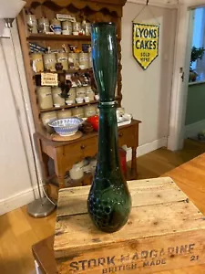 Vintage Dark Green Empoli Italian Glass Genie Bottle – Fruit Design – Great! – - Picture 1 of 7