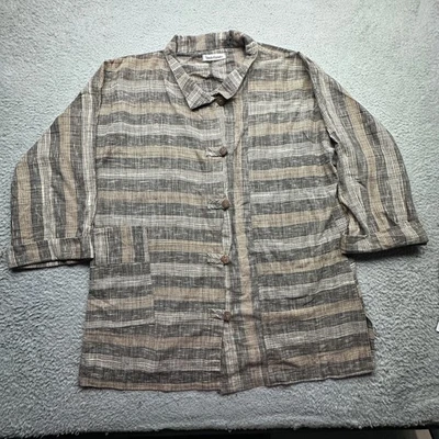 Yasuko Kurisaka Striped Brown Gray Pocket Button Sweater Coat Jacket Women Large - Image 1 of 4