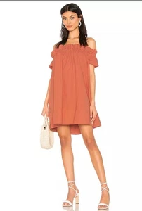 Free People Sophie schulterfreies Boho-Kleid Rüschen koralle pfirsichfarben Small 98 $ - Bild 1 von 4