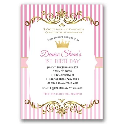 Digital Princess Birthday Party Invitation Personalized Texts 1 - Image 1 of 4