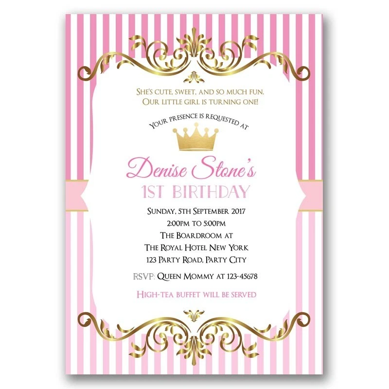 Digital Princess Birthday Party Invitation Personalized Texts 1 - Image 1 of 4