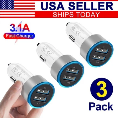 Adaptador cargador rápido de coche 3 piezas doble puerto USB 3.1A para teléfono celular Samsung Android Foto 1 de 4