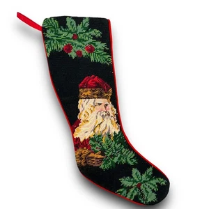 Calza Natalizia Vintage Artigianale Ago Punta Babbo Natale Lana? 20" - Foto 1 di 5