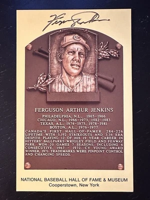 Placa postal firmada por Ferguson Jenkins Salón de la Fama de oro Cachorros 1er patio de Canadá Foto 1 de 4
