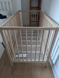 IKEA Solid Beech Wood Baby Cot Crib With Obaby Pocketsprung Mattress - Picture 1 of 3
