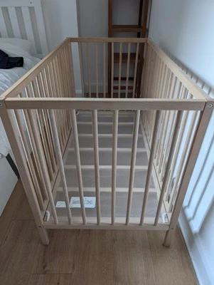 IKEA Solid Beech Wood Baby Cot Crib With Obaby Pocketsprung Mattress - Image 1 of 3