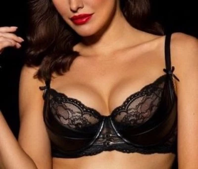 Honey Birdette Jordyn Black Faux Leather/Lace Bra SZ US 32A EUC  - Image 1 of 4