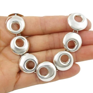Women's Hallmarked Puffed Circle Link 925 Sterling Silver Chunky Necklace - Picture 1 of 6