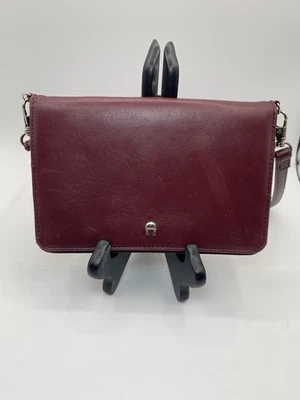 ETIENNE AIGNER Leather Crossbody Organizer Purse Burgundy Bag 7.5” x 5” - Image 1 of 4