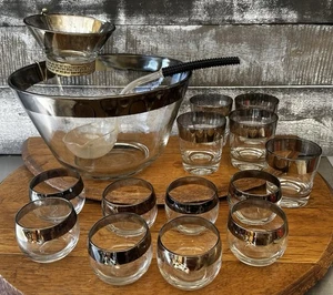 Vintage Dorothy Thorpe Silberrand Bowle & Dipschale, 8 Roly Poly Gläser, 5 Tassen - Bild 1 von 15