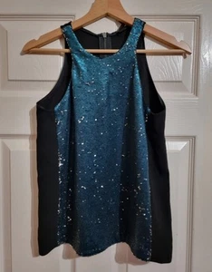 Maje Sequin Front Top Chic Blouse Teal Blue Green Black Size 1 UK 10 Party - Picture 1 of 5