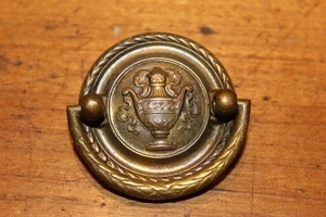 Antique brass Bronze Round Drop Bail Drawer Pull Lamb Vase Motif Aged Patina P-6 - Picture 1 of 4