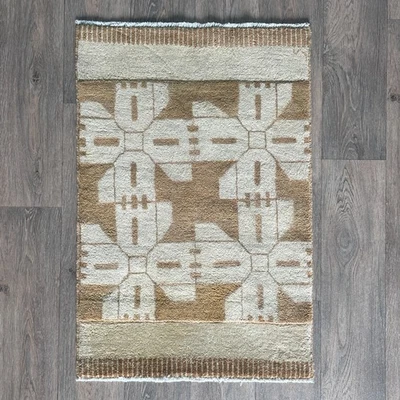 92 x 60cm Vintage Handmade Afghan Carpet Door Bath Mat Small Oriental Wool Rug - Image 1 of 4