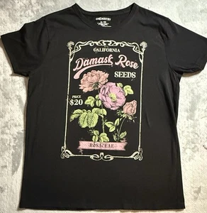 Women’s XL Black Chemistry California Damask Rose Graphic T-shirt Floral - Picture 1 of 4
