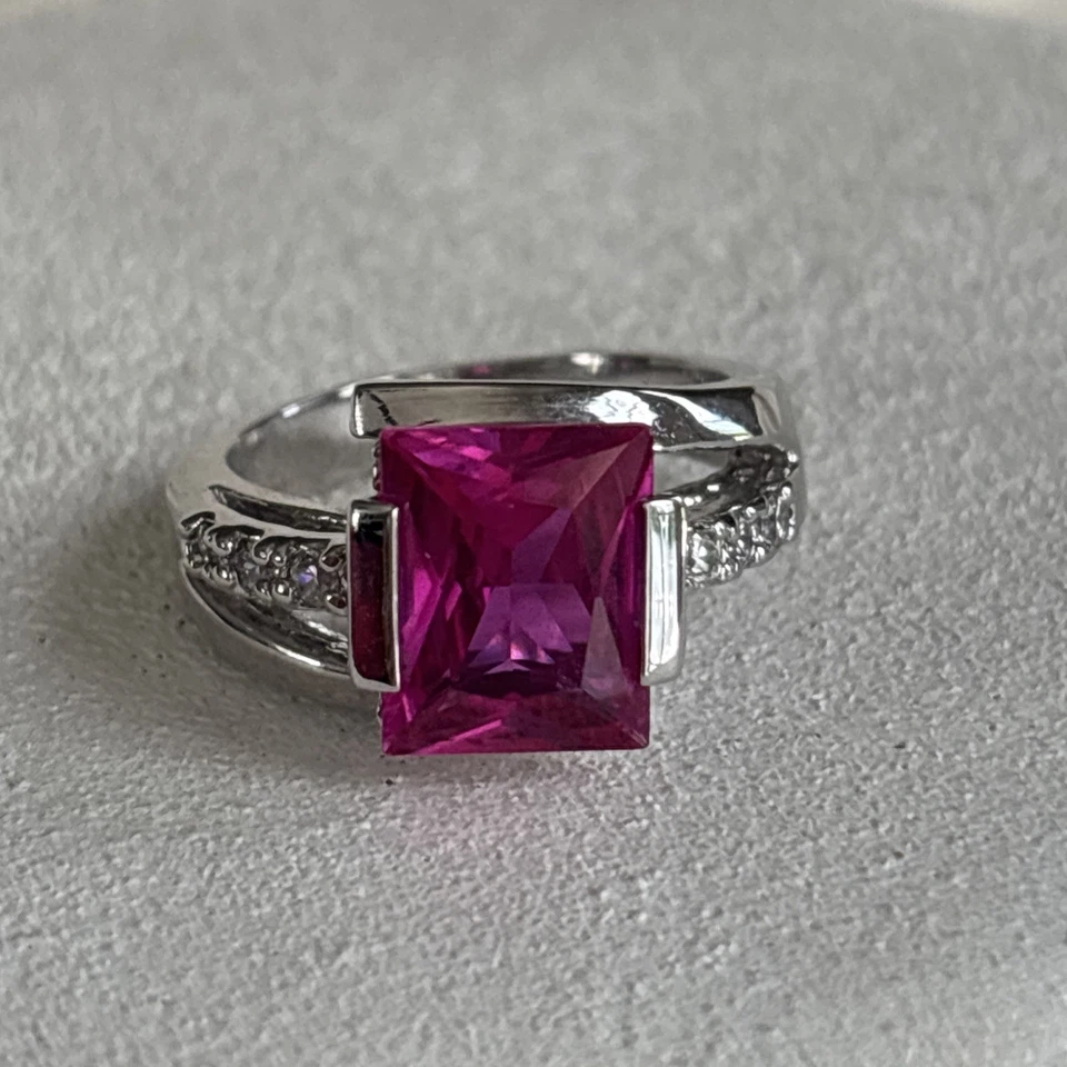 Lia Sophia Helen Ring Size 5/6 Pink Fuchsia Cz Silver Tone Very Rare HTF Euc - Image 1 of 4