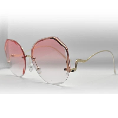 Негабаритные классические солнцезащитные очки без оправы винтажные элегантный стиль золотая оправа розовые линзы - Изображение 1 из 4