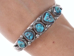 6.625" Vintage Navajo Sterling and nugget turquoise cuff bracelet - Picture 1 of 9
