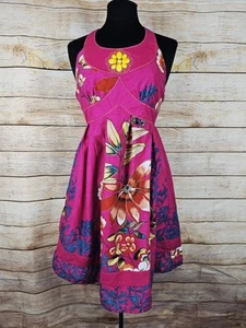 Anthropologie Aryeh Halter Top 100% Floral Print Beaded Cotton Sundress Size Med - Picture 1 of 6