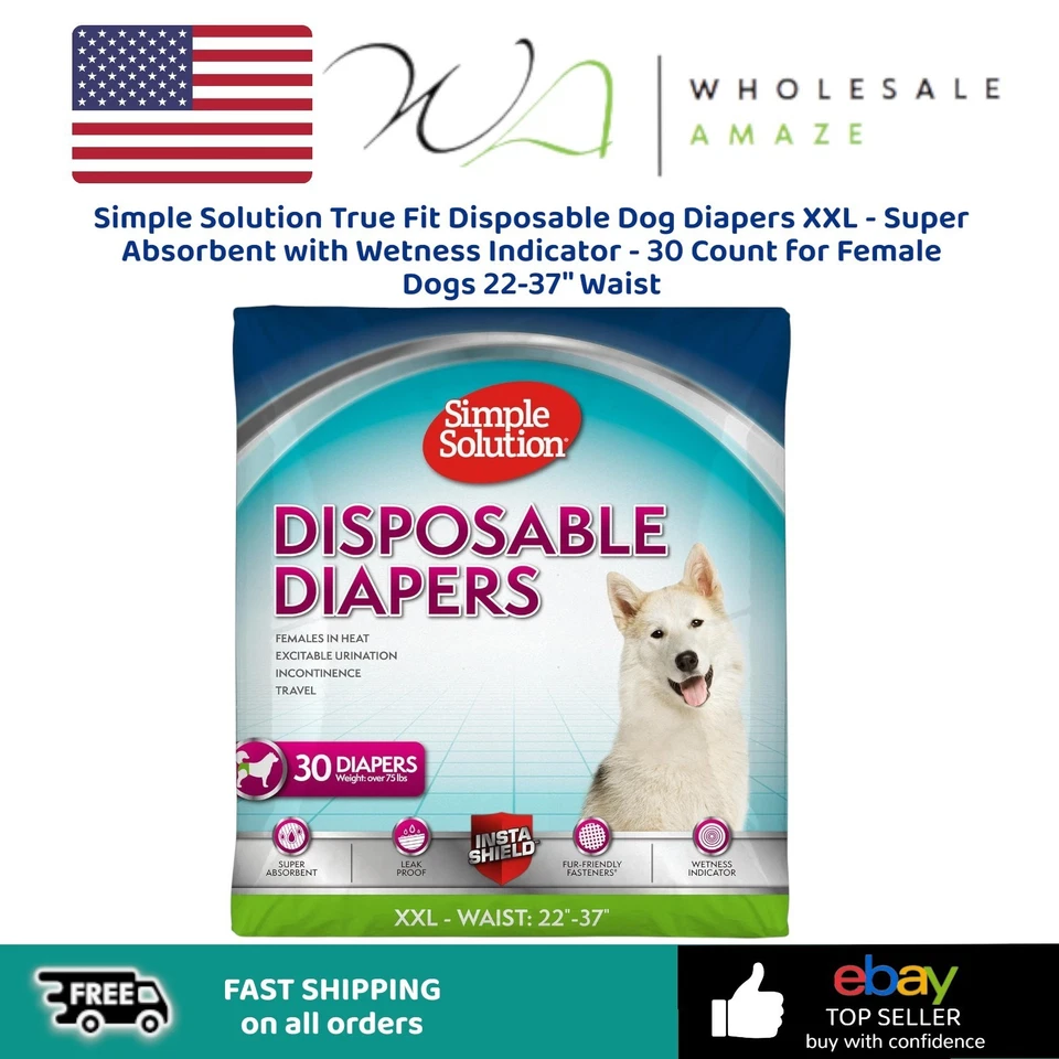Simple Solution Disposable Dog Diapers 30pk Female Dogs Super Absorbent Sz XXL