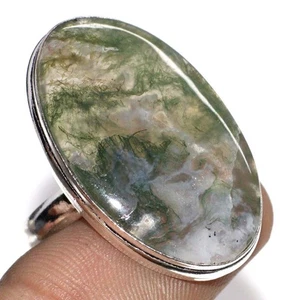 925 Silver Plated Moss Agate Ring Handmade Gemstone Jewelry Size US 10 GW - Picture 1 of 3