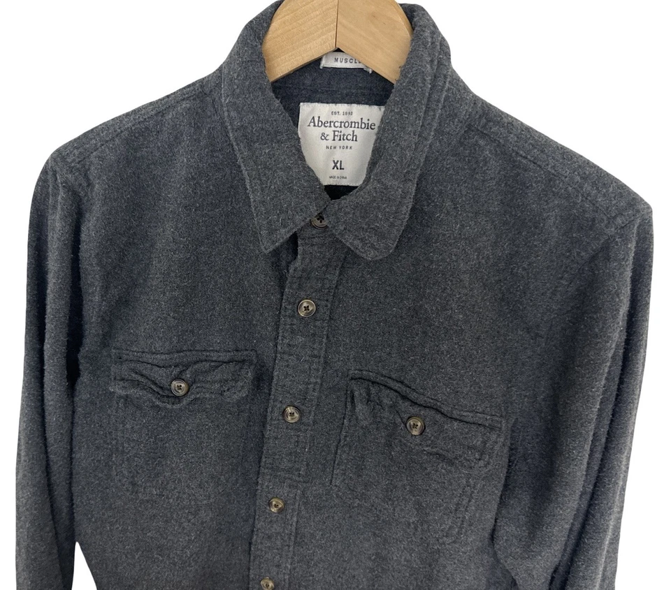 Abercrombie Fitch Muscle Men’s Gray Flannel Button Down Shirt Size XL - Image 1 of 4
