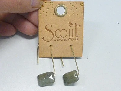 Pendientes de aro de piedra flotante Scout Curated Wears oro y musgo ágata nuevos en tarjeta Foto 1 de 3