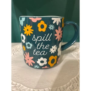 Spill the Tea Kaffeebecher türkis Blumen Tasse Neuheit lustiges Design - Bild 1 von 2