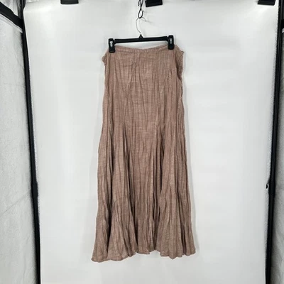 Maxi Falda Chicos 2.5 Grande 14 Caramelo Marrón Arrugado Boho Mezcla de Lino Nueva con Etiquetas Foto 1 de 4