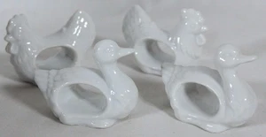 VTG SET OF 4 WHITE PORCELAIN 2 CHICKENS & 2 DUCKS NAPKIN HOLDER SET NEW NO TAG - Picture 1 of 3