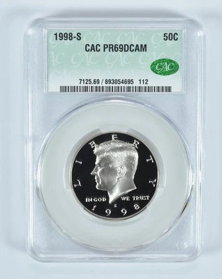 Medio dólar Kennedy 1998-S PR69 DCAM CAC CACg *8849 Foto 1 de 4