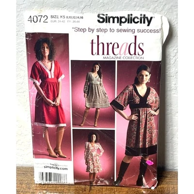 SIMPLICITY 4072 Sewing Pattern Pullover Dress Bodice Skirt Trim Threads Magazine - Image 1 of 2