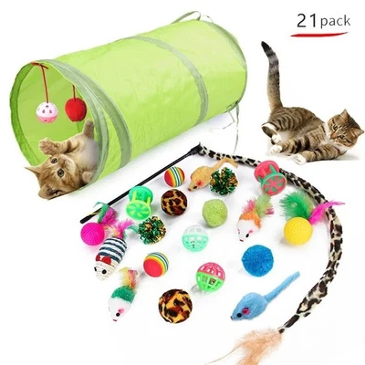 Pet Toys Cat Kitten 21 Pcs Interactive Indoor Toys Bulk Ball Toy Bells Mouse
