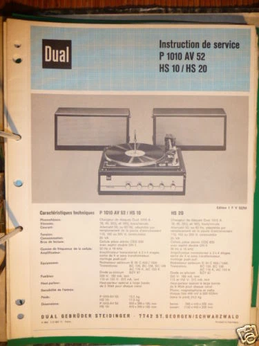 Service Manual Dual DP 1010 AV 52,HS 10/HS 20 ,ORIGINAL - Bild 1 von 1