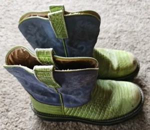 Ariat Women 9.5 B FatBaby Lime Green & Gray Suede Western Cowboy Boots - Picture 1 of 7