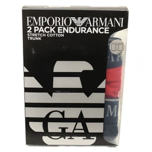 EMPORIO ARMANI 2 Pair Red Navy ENDURANCE Cotton Stretch Trunk Underwear S NWT - Picture 1 of 1