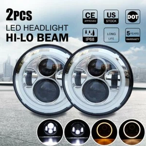Chrome 7 inch LED Headlight Hi/Lo Pair for Chevy C10 Camaro Pickup Truck US - Picture 1 of 12