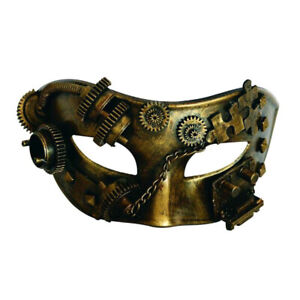 Masque loup couleur bronze avec mécanisme d'horloge et pièces de puzzle, steampu