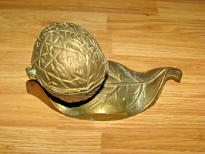 Vintage Brass Walnut Ashtray Box Hinged Lid 7 1/2 x 3 1/2 x 3 1/2. - Picture 1 of 8