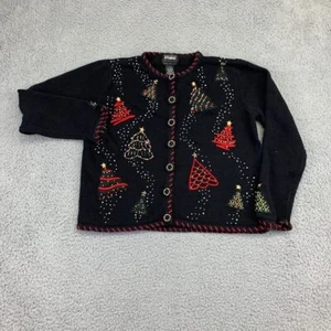 Designer Original Studio Sweater Womens S Black Embroidered Christmas FA LA LA - Picture 1 of 9