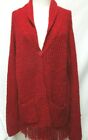 Carol Rose knit Sweater Coat Pockets & Fringe red Cardigan Size Sz X-Large XL