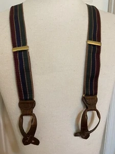 TRAFALGAR SUSPENDERS - Burgundy Navy Blue & Dark Green Stripes With Khaki Border - Picture 1 of 11