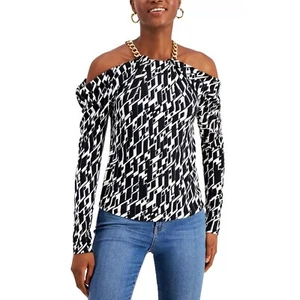 INC INTERNATIONAL CONCEPTS Printed Chain-Strap Top Lee a Geo M - Picture 1 of 3