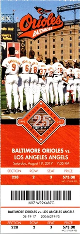 TICKET Baltimore Orioles vs Anaheim Angels (August 19 2017) Mike Trout 2 HR's Cover